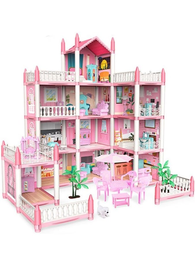 DMG TECH Doll House Building Toys With Elevator, Slide, Stairway, Lights, Furniture - DIY Ideas for 3-8 Year Old Kids Girls Gift - Image 1
